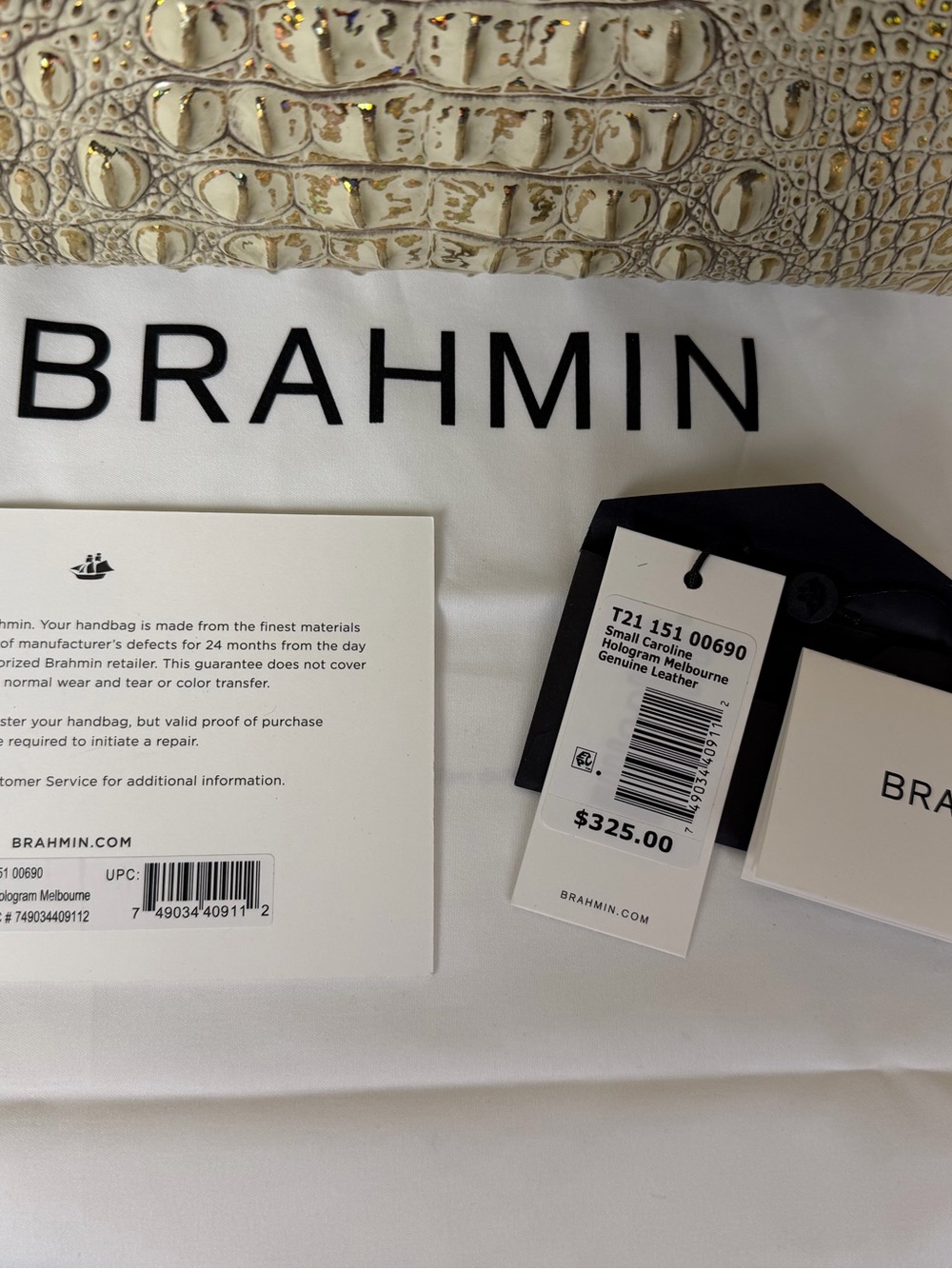 NWT Brahmin Caroline Satchel in champagne gold hologram with matching wallet. - Picture 15 of 15